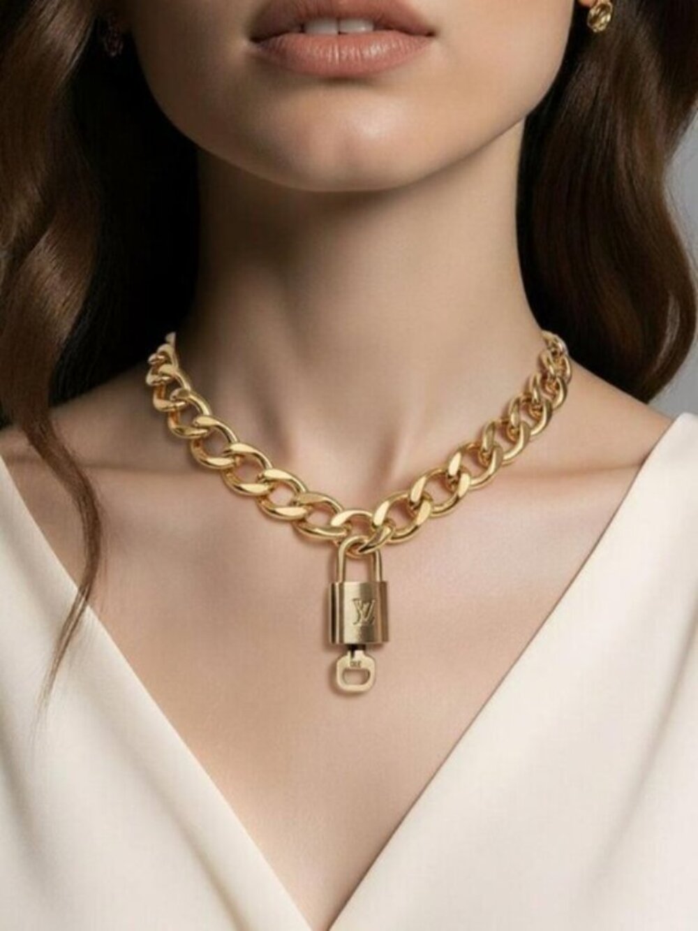 Gold-Plated Necklace with Authentic Louis Vuitton Padlock
